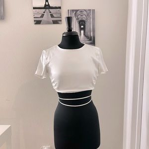 Open Back Satin Effect Top in White color
